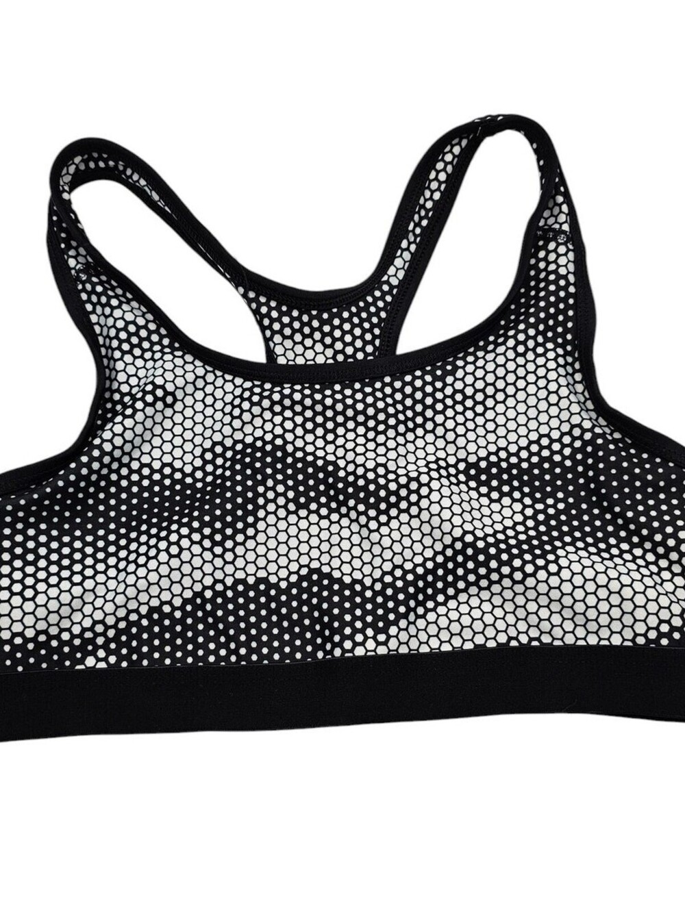 Danskin Womens Sz M Racer Back Sports Bra Black White Honeycomb Print